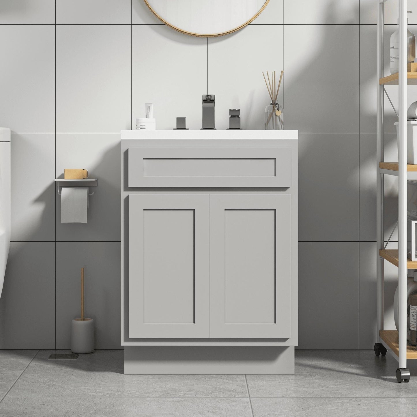 Meuble-lavabo de salle de bain Vanity Art en bois massif de 60 cm (24 pouces) avec lavabo simple.
