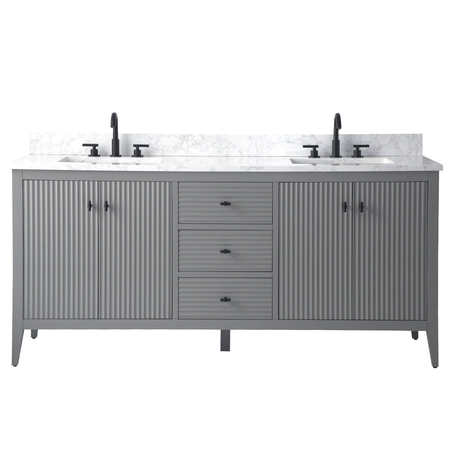 Meuble-lavabo double vasque Vanity Art 72 avec plan de travail en marbre composite.