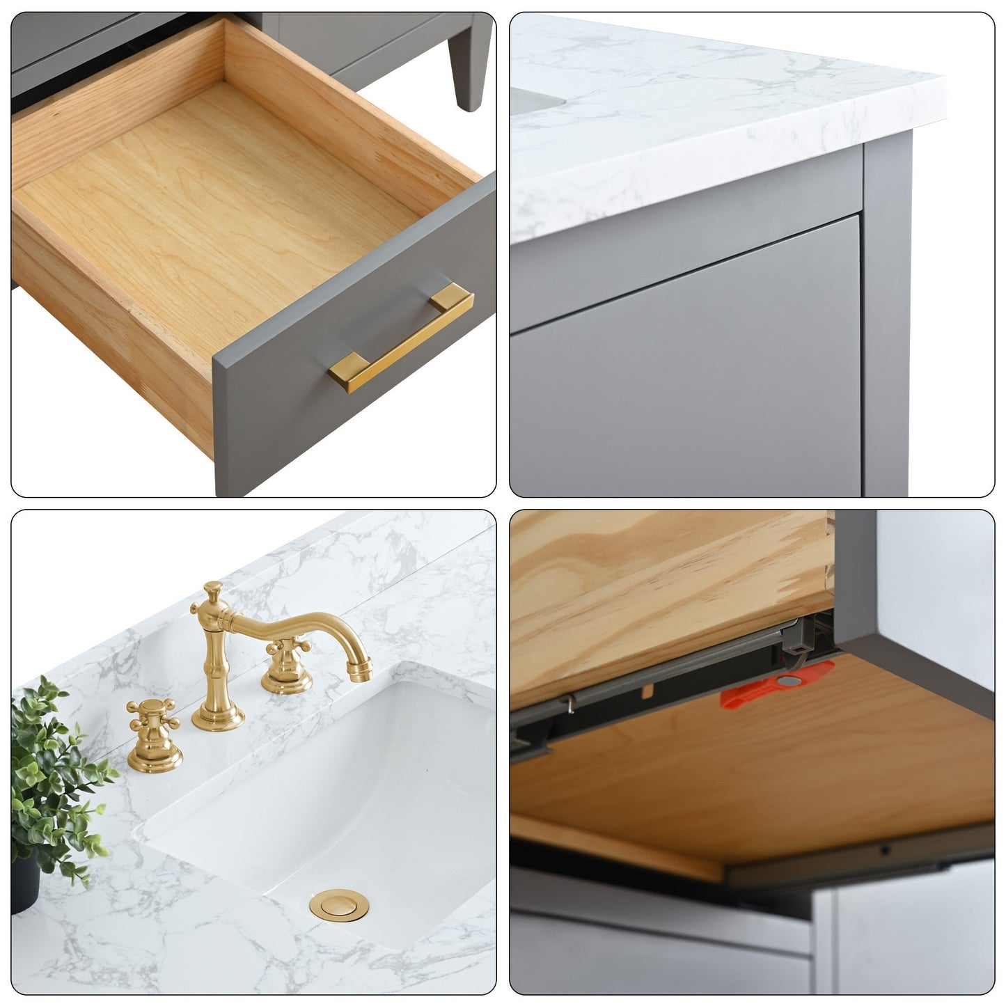 Meuble-lavabo double vasque Vanity Art 72 avec plan de travail en marbre composite.