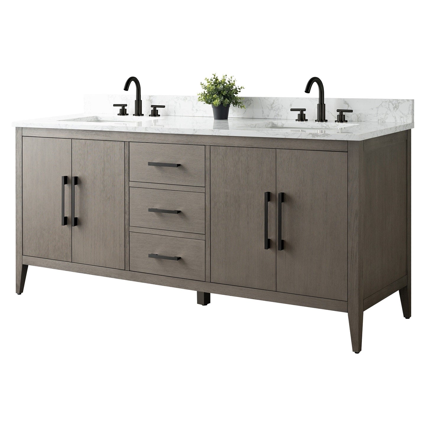 Meuble-lavabo double vasque Vanity Art 72 avec plan de travail en marbre composite.