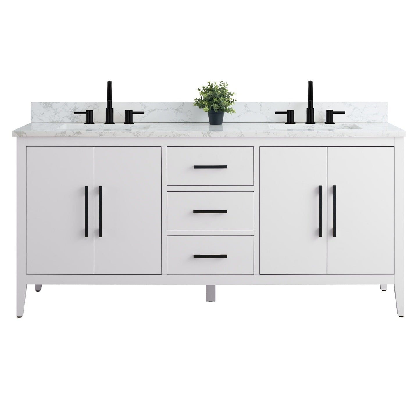 Meuble-lavabo double vasque Vanity Art 72 avec plan de travail en marbre composite.