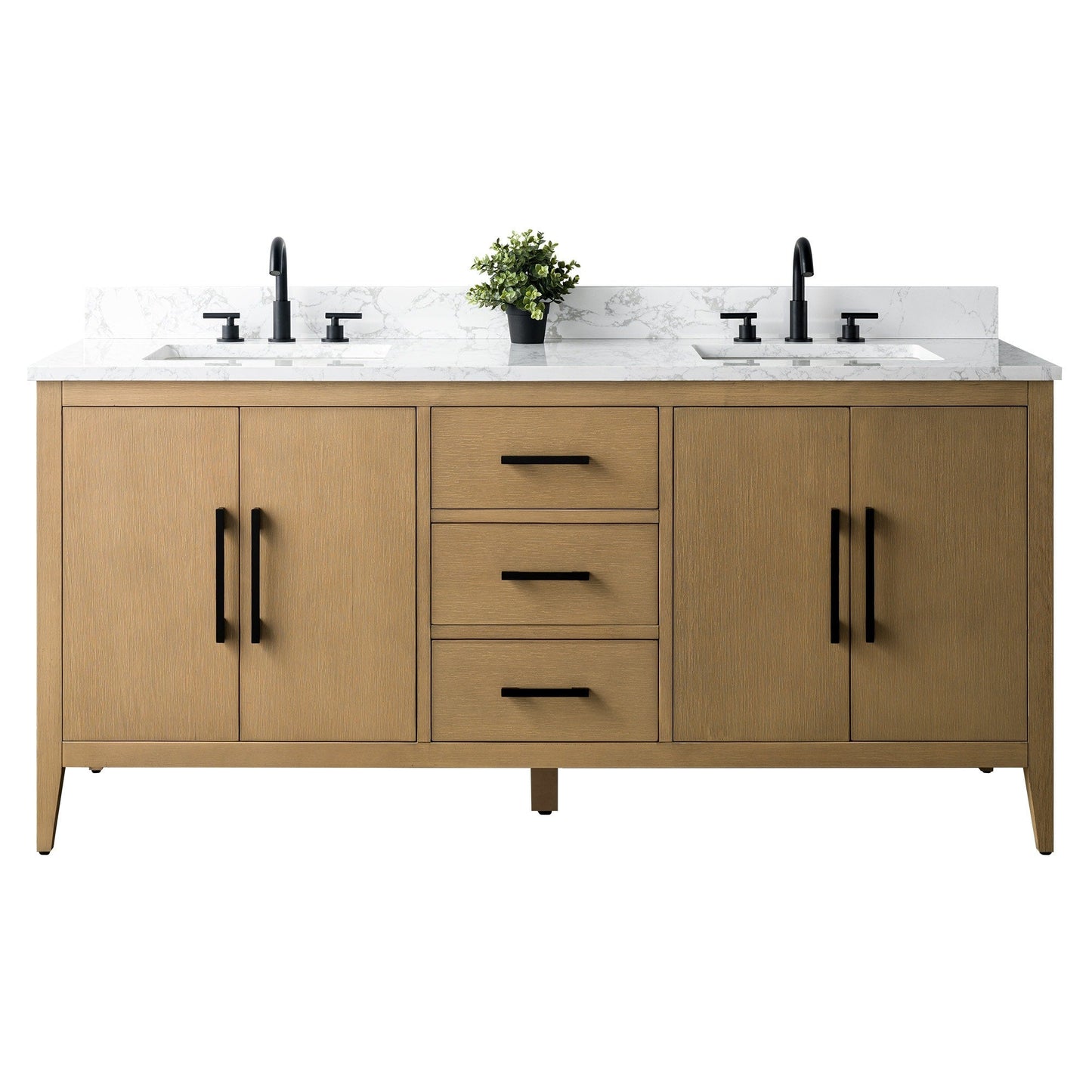 Meuble-lavabo double vasque Vanity Art 72 avec plan de travail en marbre composite.