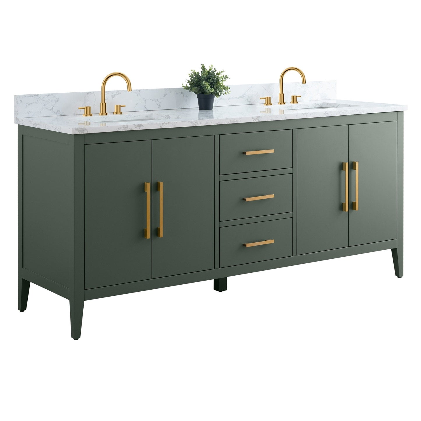 Meuble-lavabo double vasque Vanity Art 72 avec plan de travail en marbre composite.