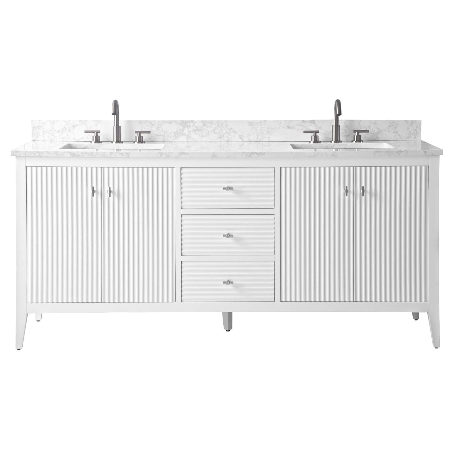 Meuble-lavabo double vasque Vanity Art 72 avec plan de travail en marbre composite.