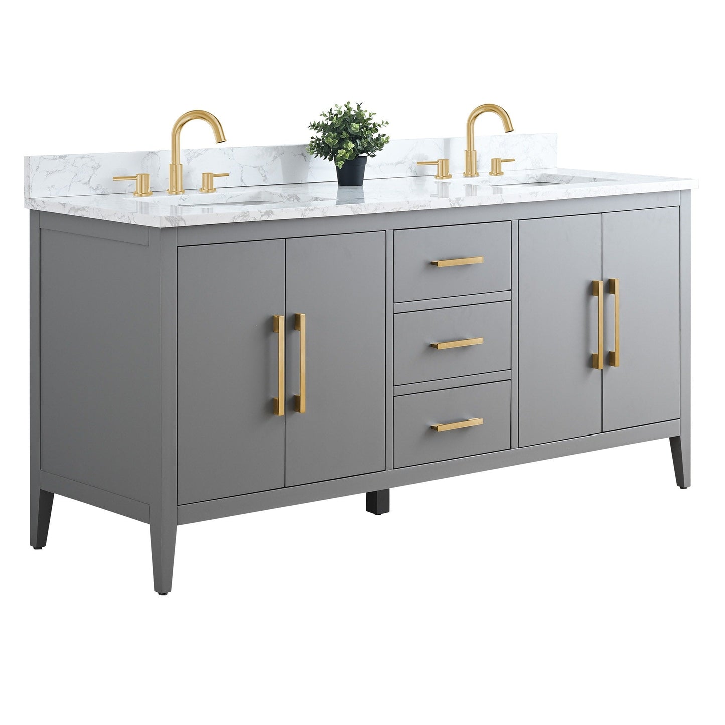 Meuble-lavabo double vasque Vanity Art 72 avec plan de travail en marbre composite.
