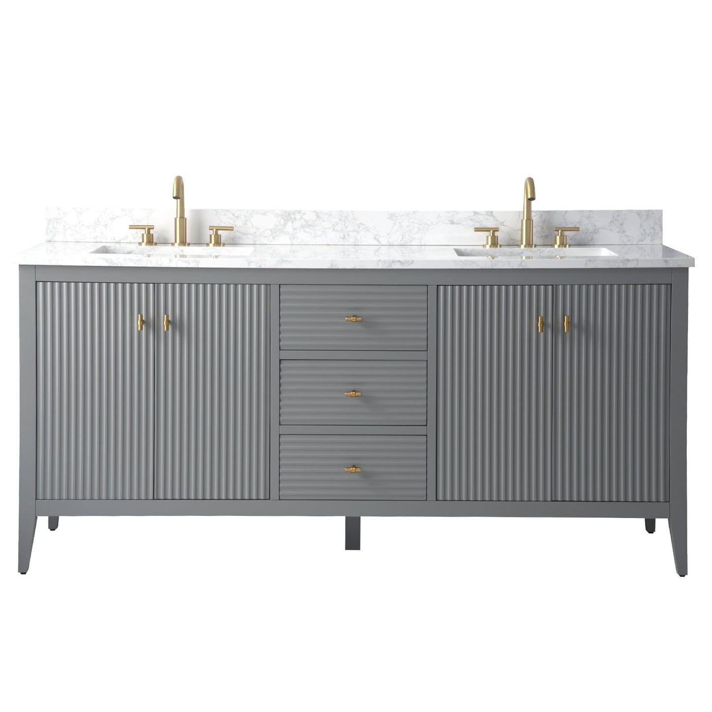 Meuble-lavabo double vasque Vanity Art 72 avec plan de travail en marbre composite.