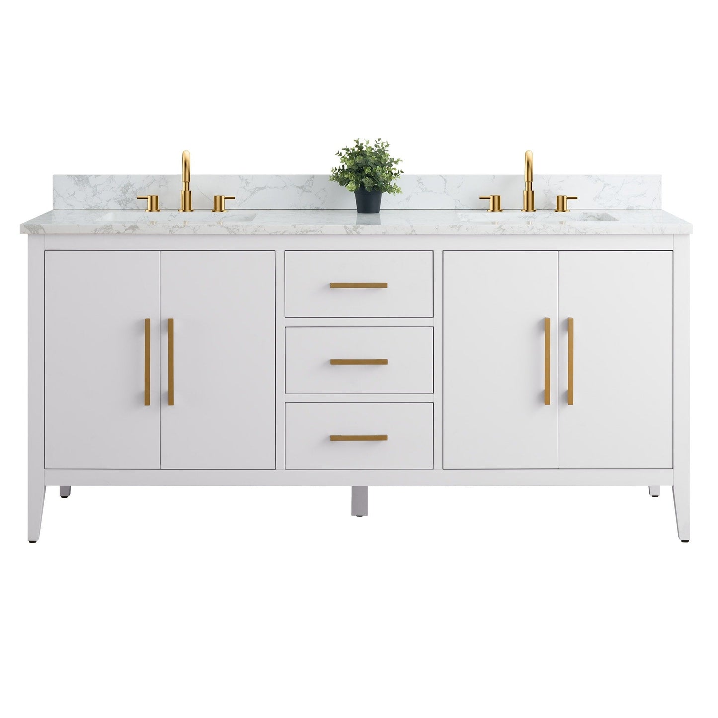 Meuble-lavabo double vasque Vanity Art 72 avec plan de travail en marbre composite.