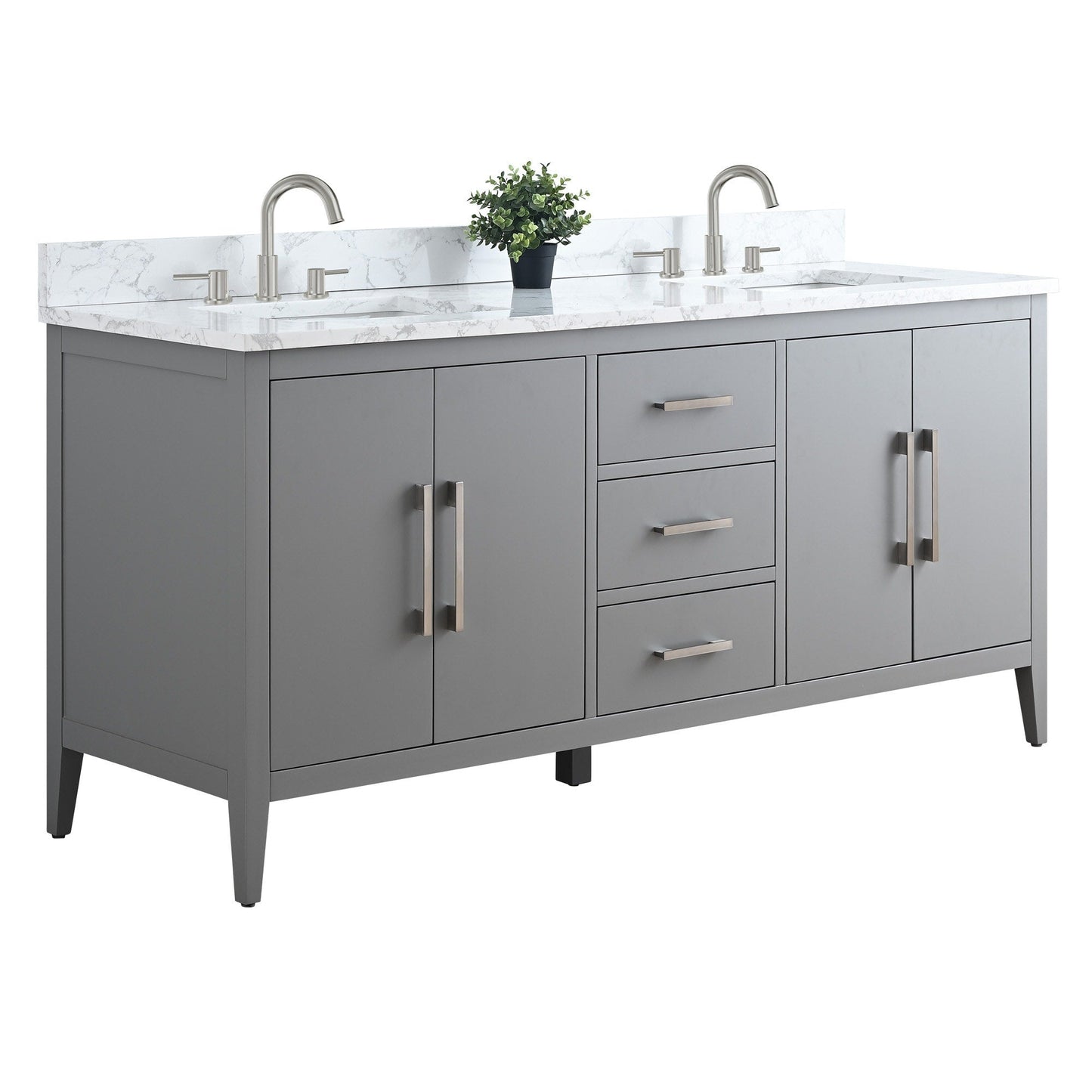 Meuble-lavabo double vasque Vanity Art 72 avec plan de travail en marbre composite.