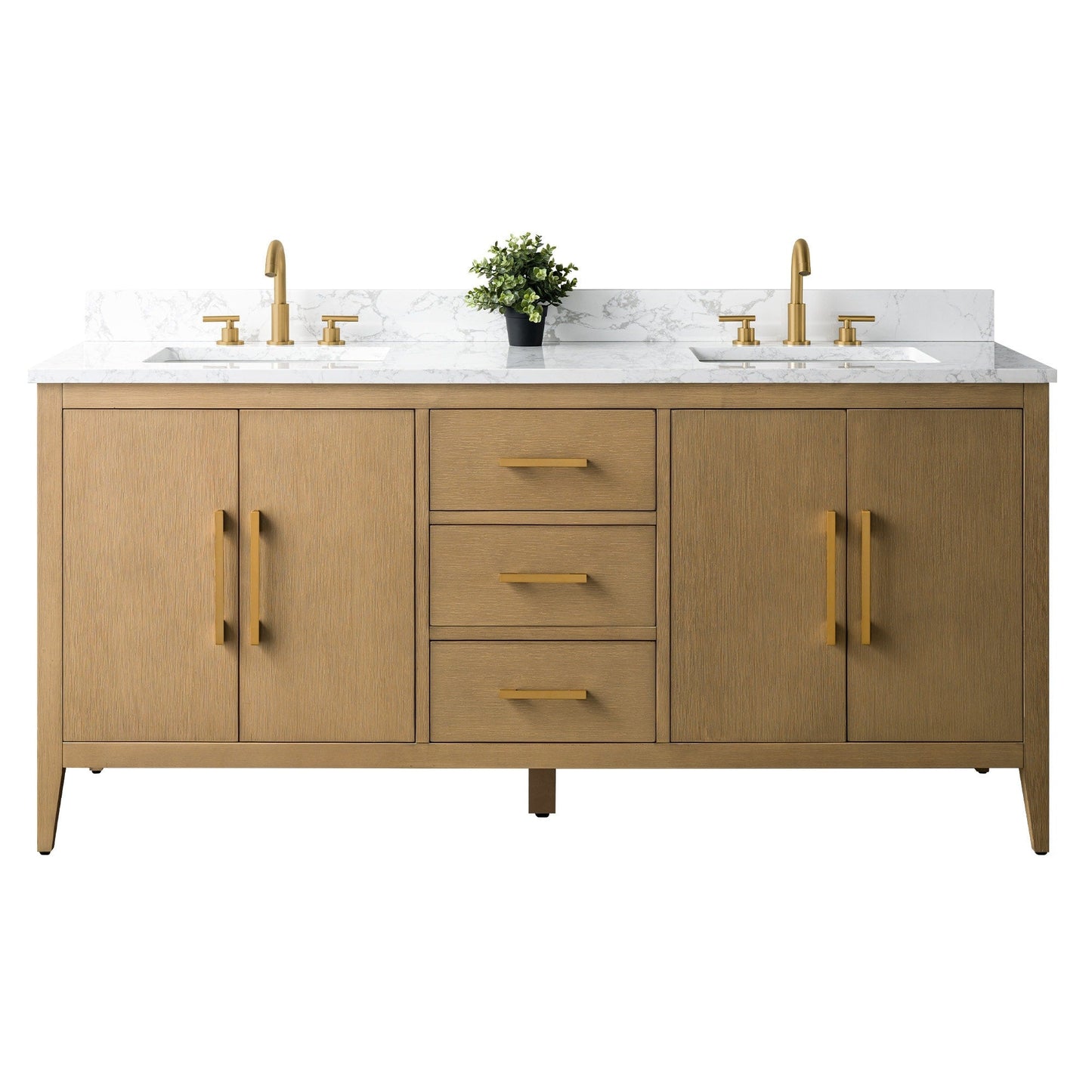 Meuble-lavabo double vasque Vanity Art 72 avec plan de travail en marbre composite.