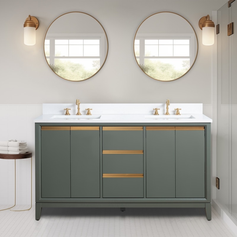 Meuble-lavabo Art pour salle de bain avec lavabo en céramique et plan de travail en marbre composite.