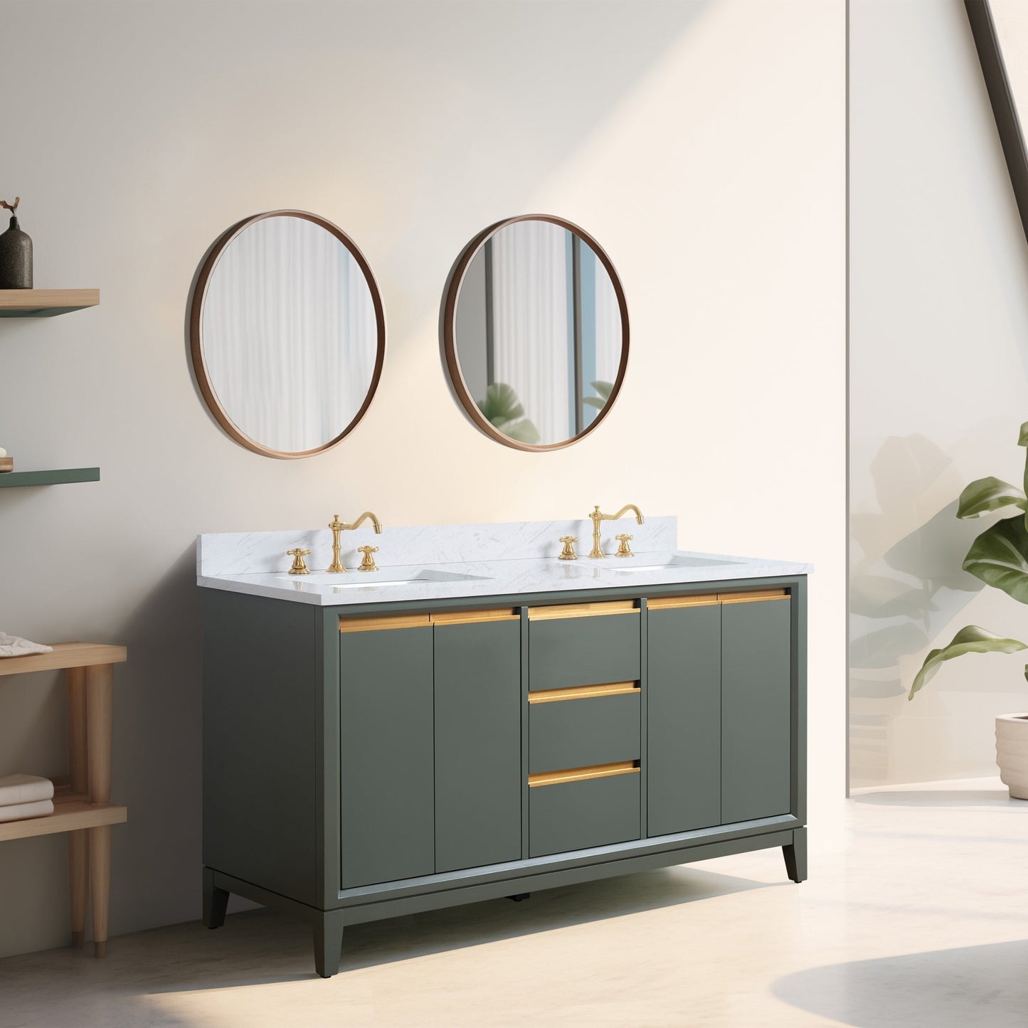 Meuble-lavabo Art pour salle de bain avec lavabo en céramique et plan de travail en marbre composite.