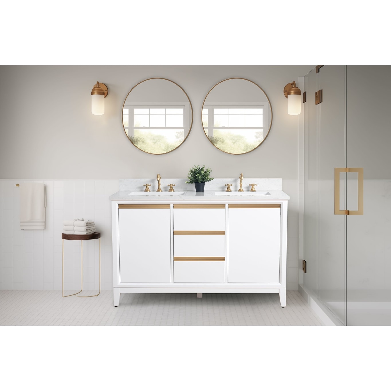 Meuble-lavabo Art pour salle de bain avec lavabo en céramique et plan de travail en marbre composite.