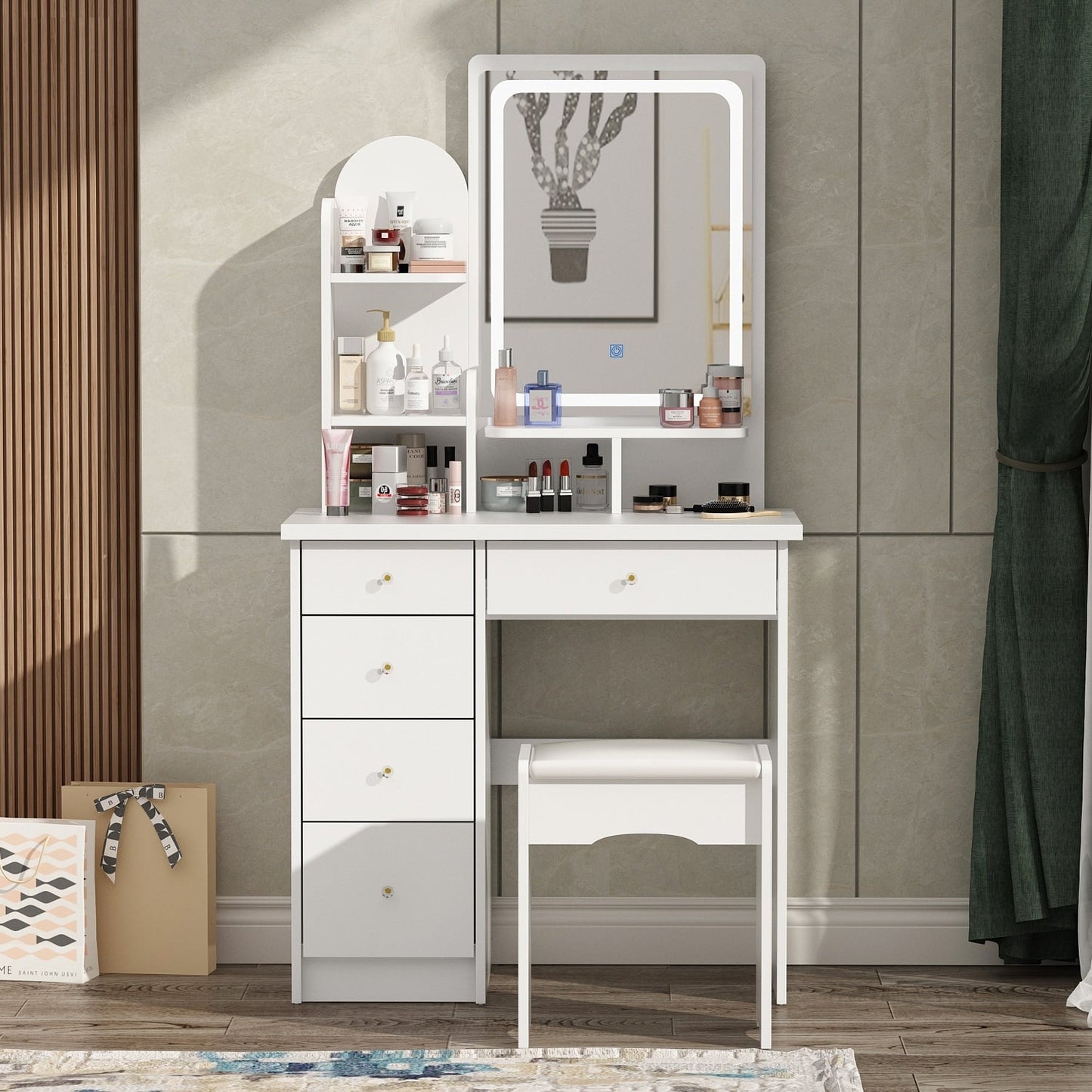 Coiffeuse avec miroir et lampe, table de maquillage avec tabouret pour la maison