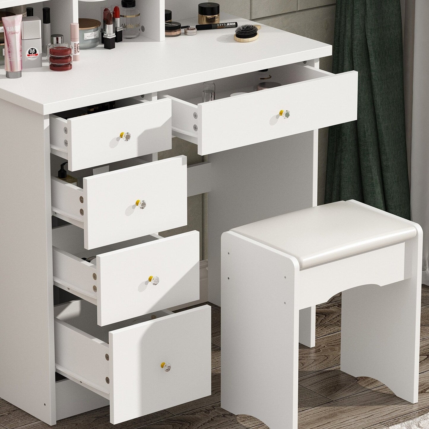 Coiffeuse avec miroir et lampe, table de maquillage avec tabouret pour la maison