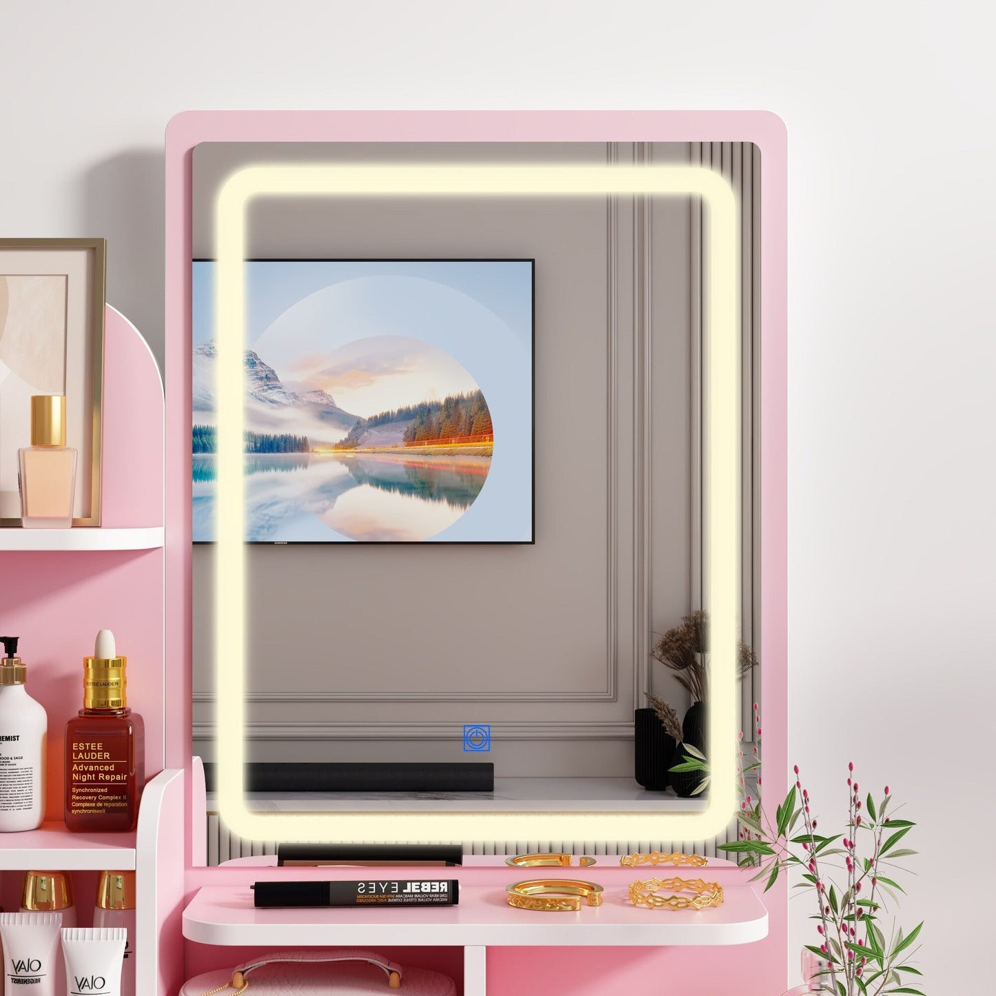 Coiffeuse avec miroir et lampe, table de maquillage avec tabouret pour la maison