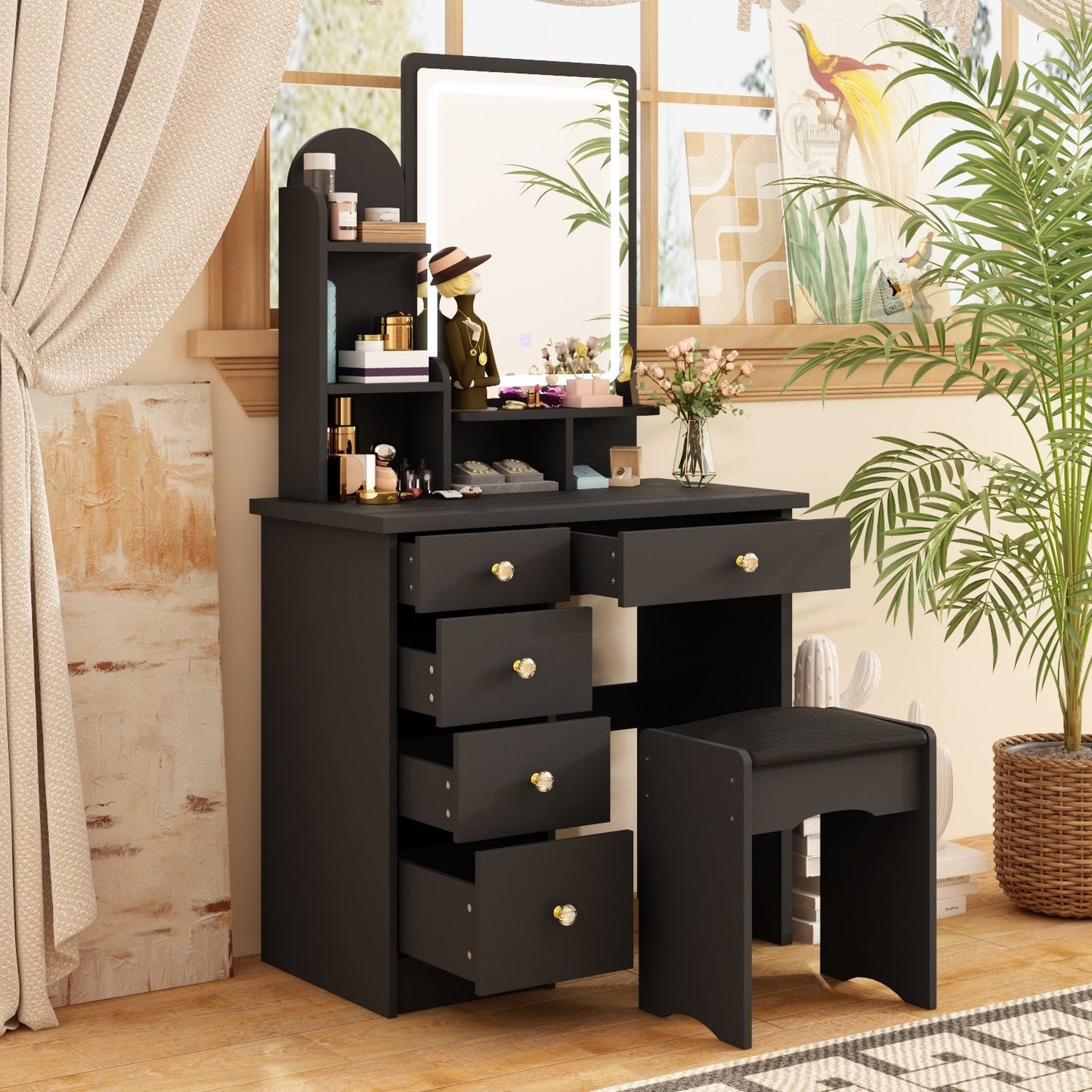 Coiffeuse avec miroir et lampe, table de maquillage avec tabouret pour la maison