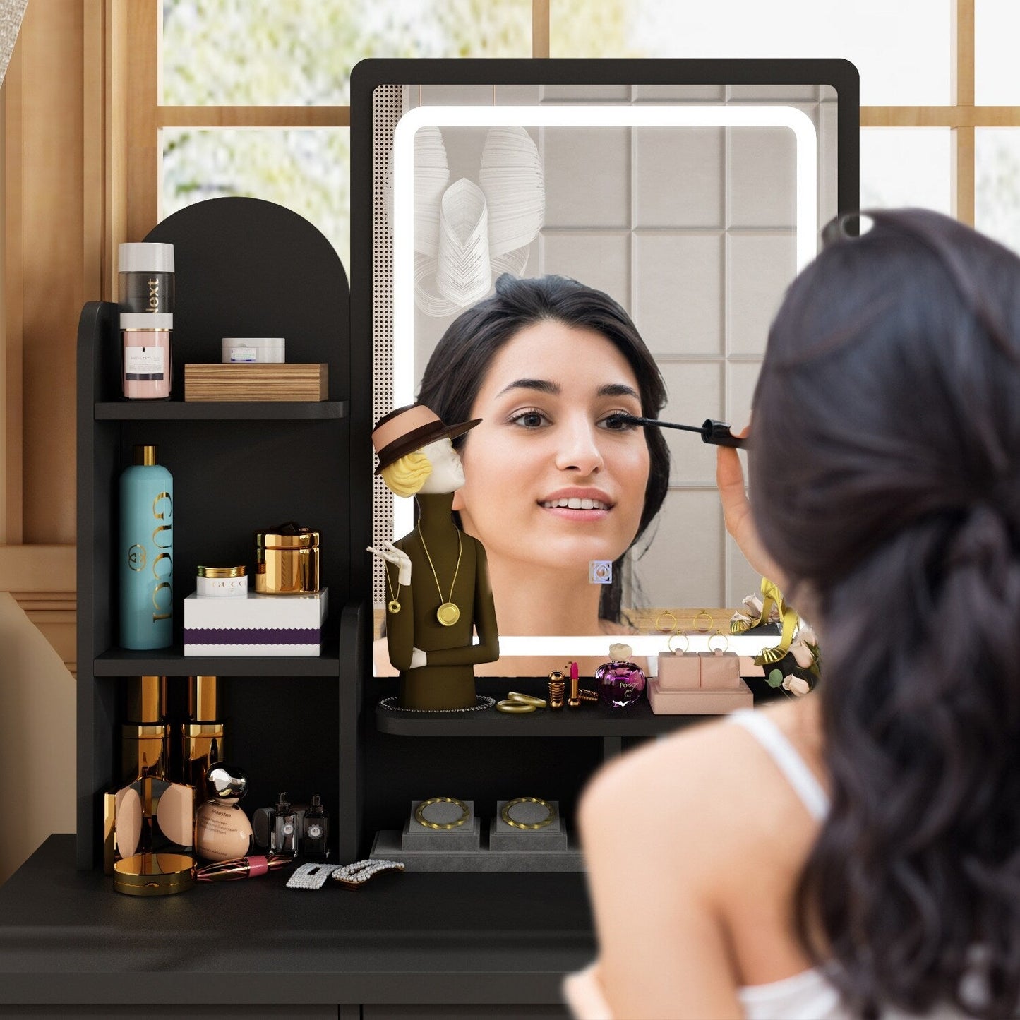 Coiffeuse avec miroir et lampe, table de maquillage avec tabouret pour la maison
