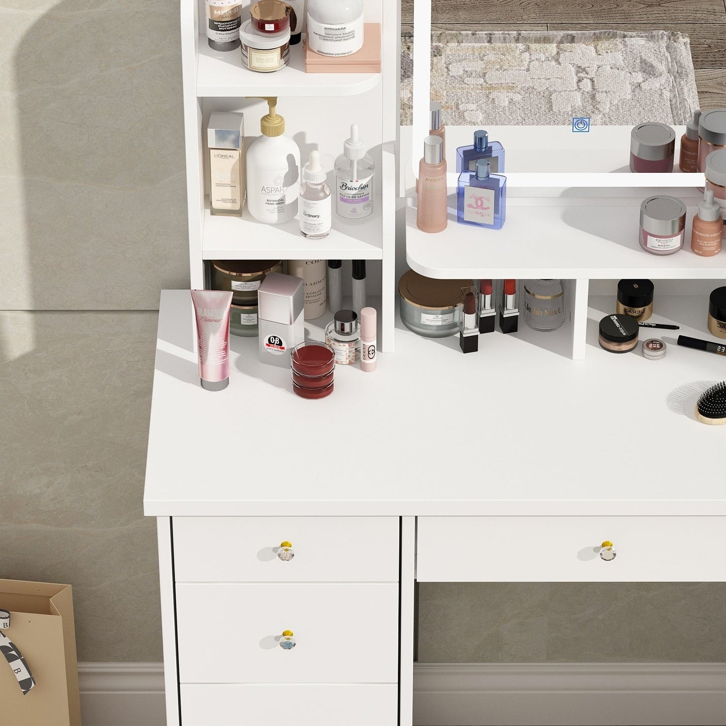 Coiffeuse avec miroir et lampe, table de maquillage avec tabouret pour la maison
