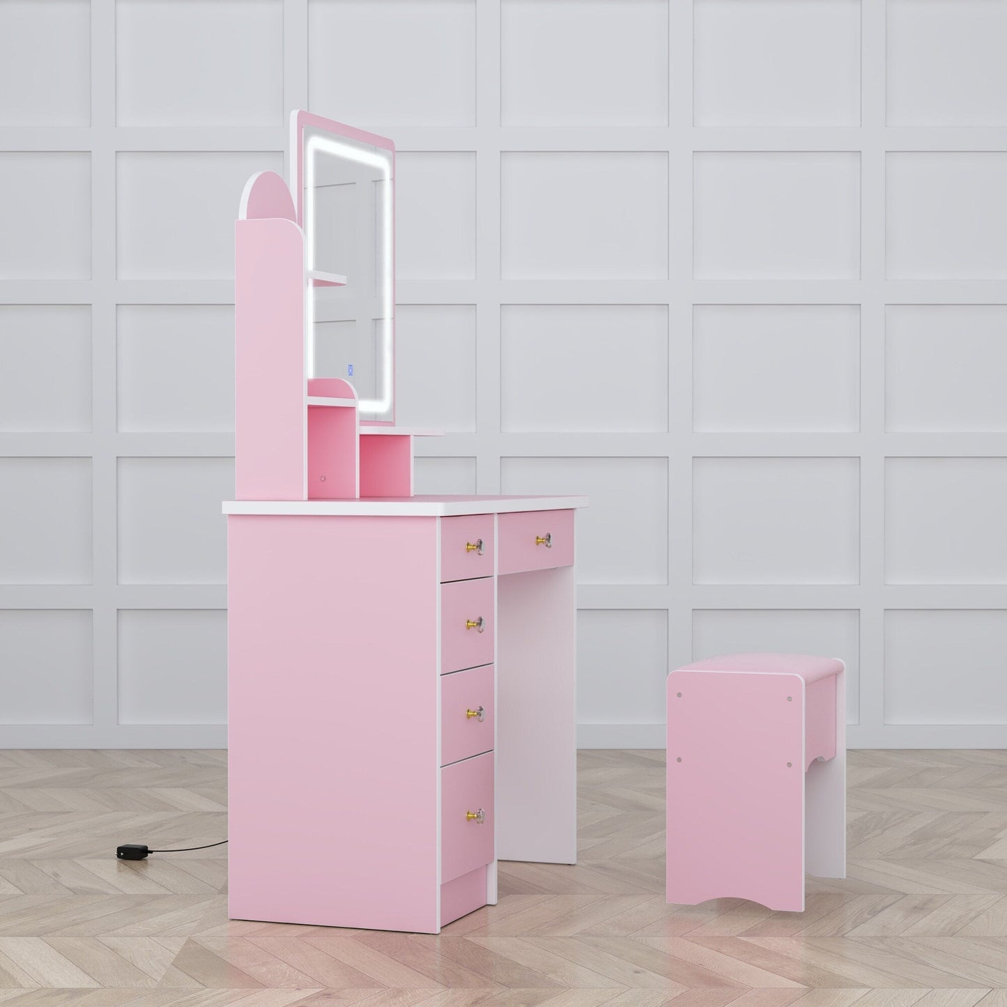 Coiffeuse avec miroir et lampe, table de maquillage avec tabouret pour la maison