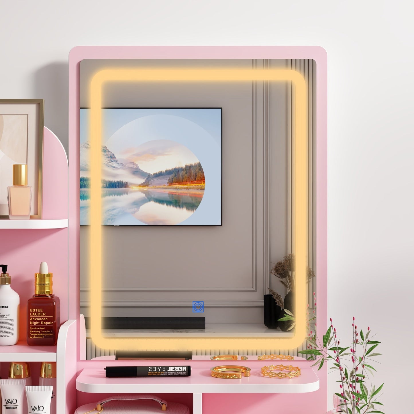 Coiffeuse avec miroir et lampe, table de maquillage avec tabouret pour la maison
