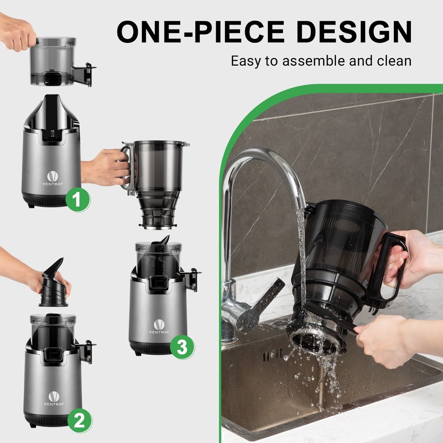 Ventray 900, centrifugeuse à mastication lente, presse à froid avec une trémie d'alimentation extra large de 5,1 pouces.