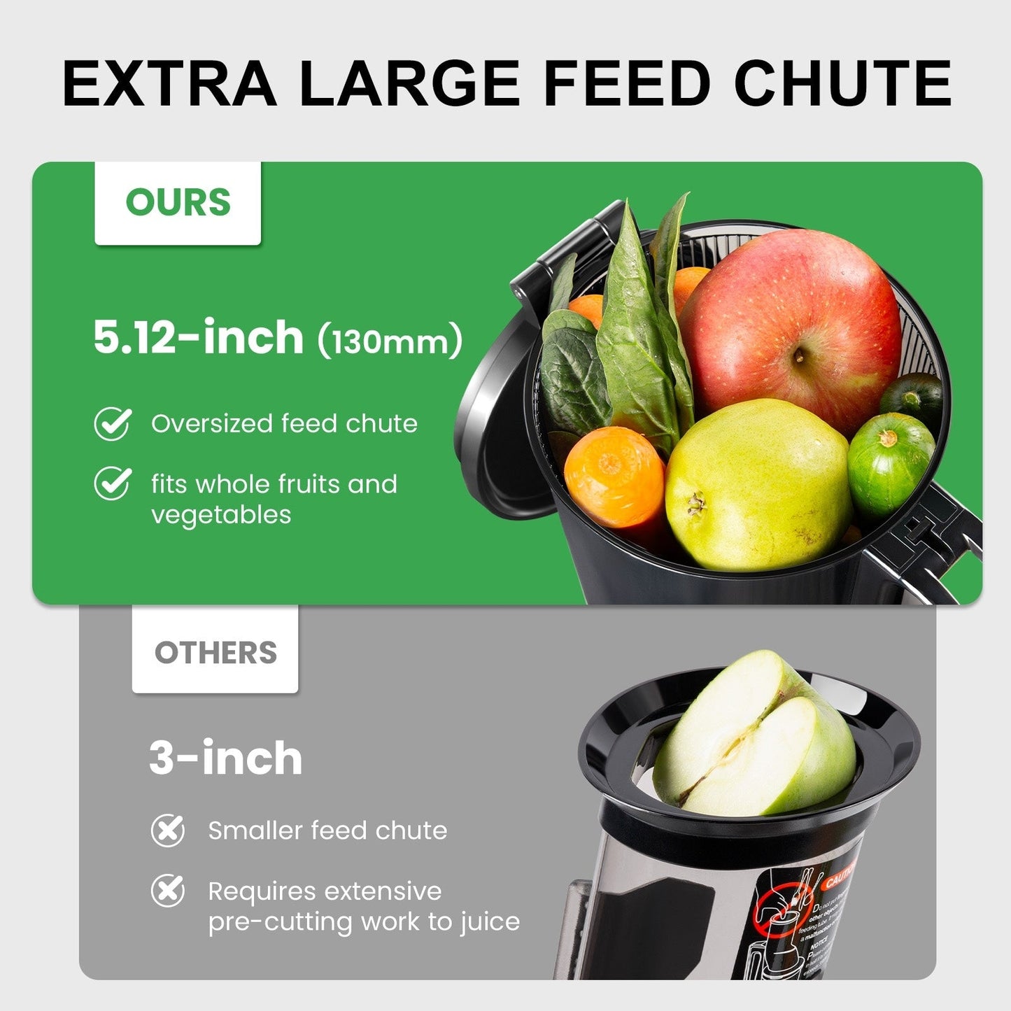 Ventray 900, centrifugeuse à mastication lente, presse à froid avec une trémie d'alimentation extra large de 5,1 pouces.