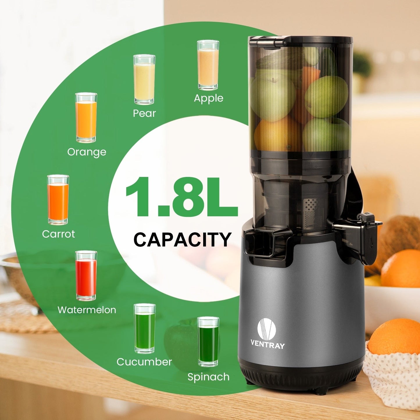 Ventray 900, centrifugeuse à mastication lente, presse à froid avec une trémie d'alimentation extra large de 5,1 pouces.