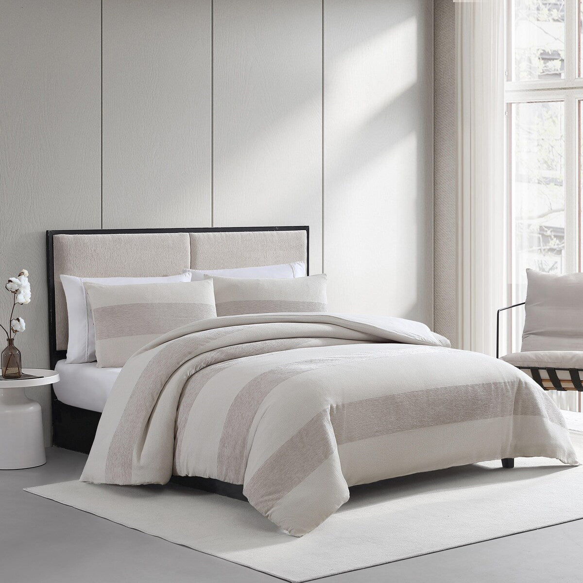 Ensemble de couette à rayures en chenille et en forme de gaufre beige de Vera Wang