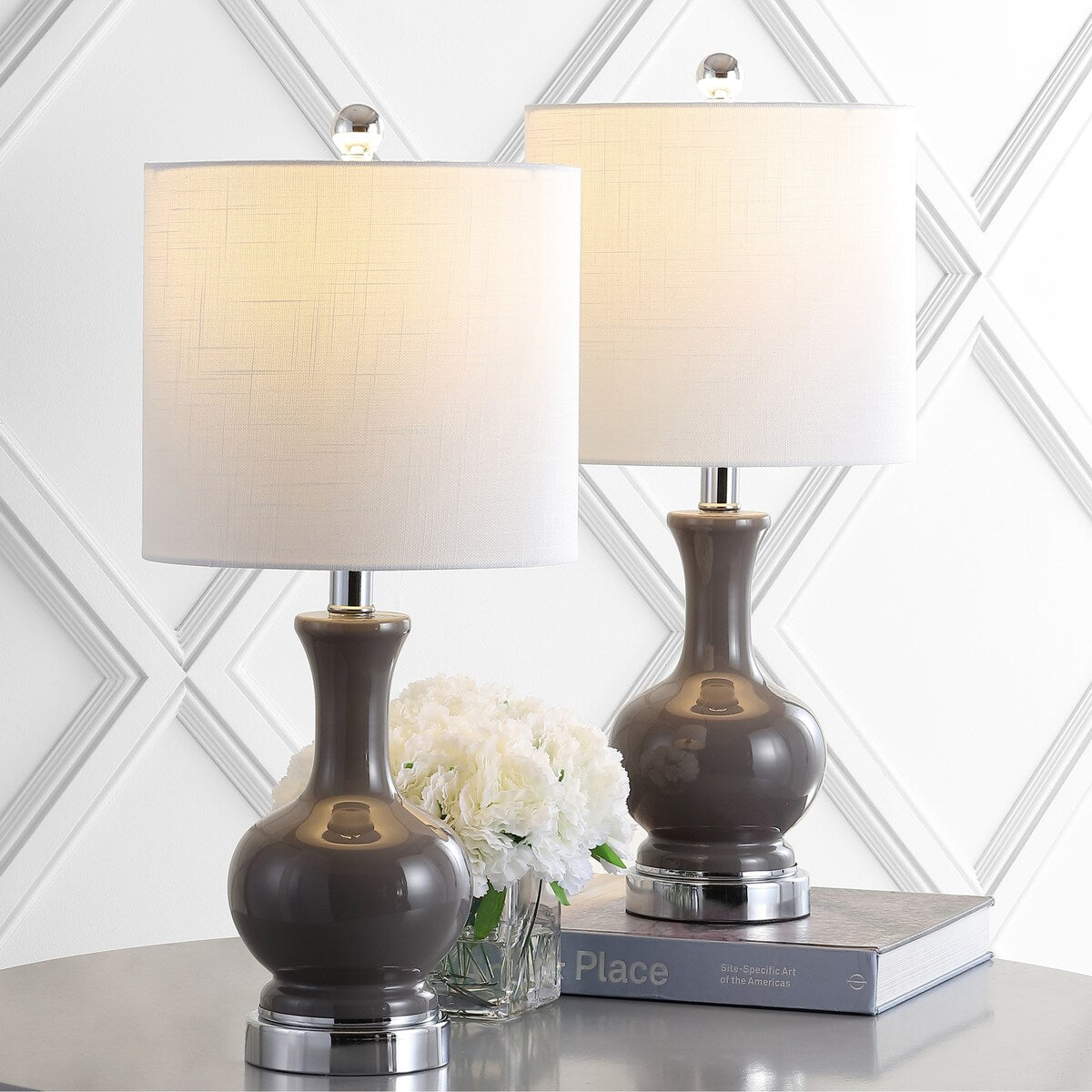 Lampe de table LED Vermont 22 en verre et métal, blanche (lot de 2) par JONATHAN Y