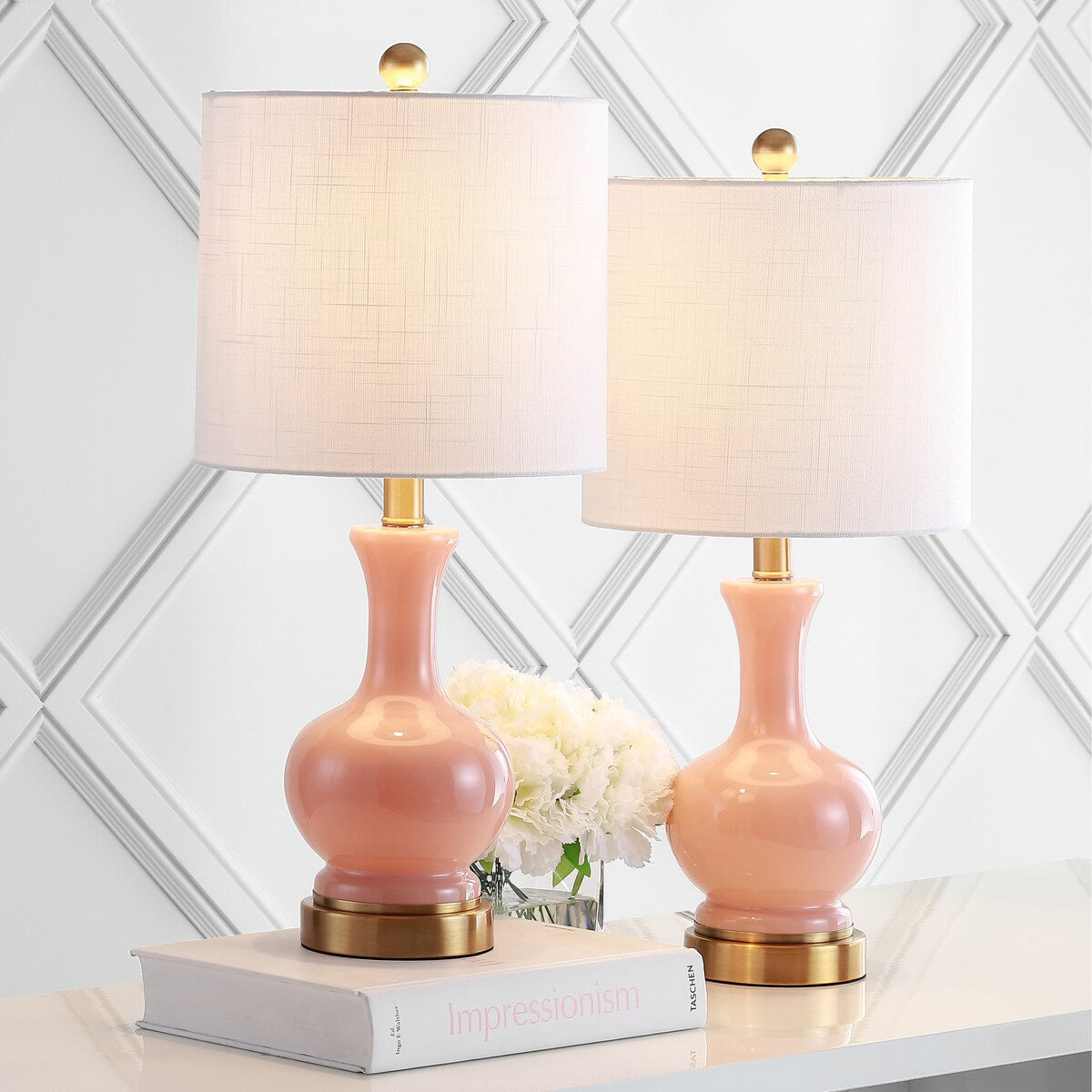 Lampe de table LED Vermont 22 en verre et métal, blanche (lot de 2) par JONATHAN Y