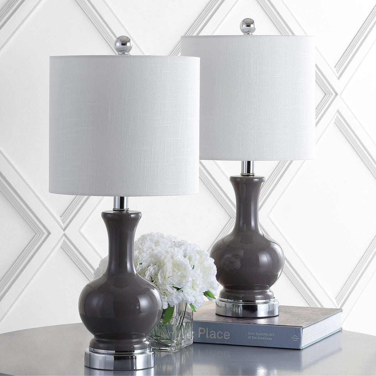 Lampe de table LED Vermont 22 en verre et métal, blanche (lot de 2) par JONATHAN Y