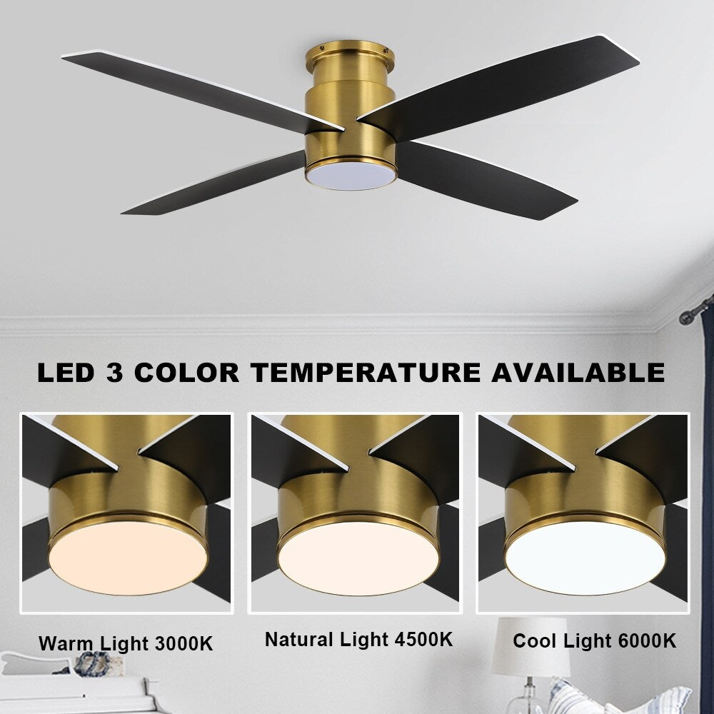 Ventilateur de plafond encastré WINGBO 44/52 pouces à courant continu avec éclairage et télécommande, 4 pales réversibles