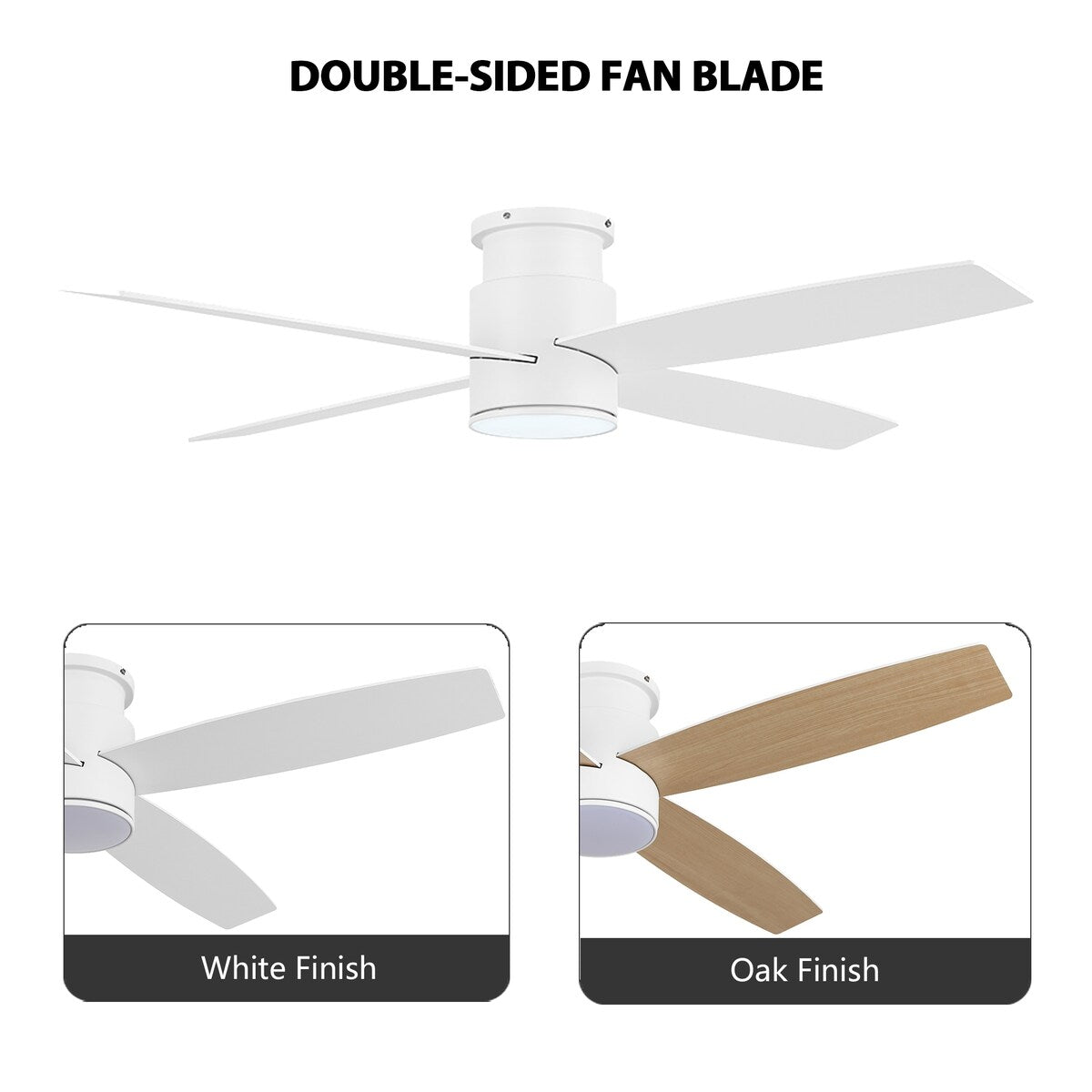 Ventilateur de plafond encastré WINGBO 44/52 pouces à courant continu avec éclairage et télécommande, 4 pales réversibles