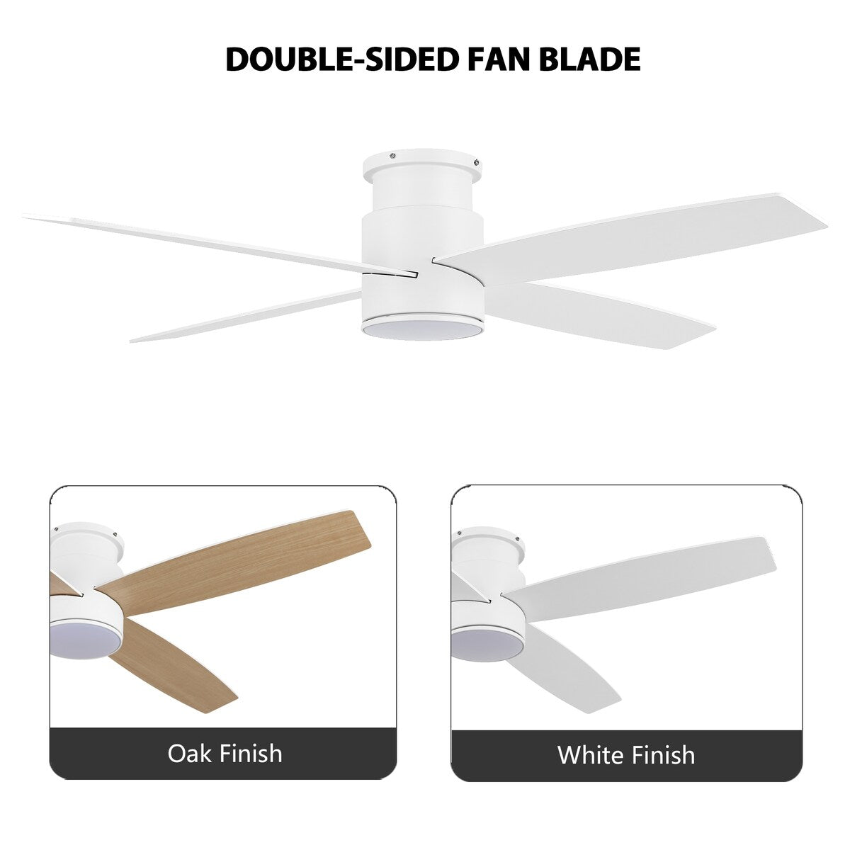 Ventilateur de plafond encastré WINGBO 44/52 pouces à courant continu avec éclairage et télécommande, 4 pales réversibles