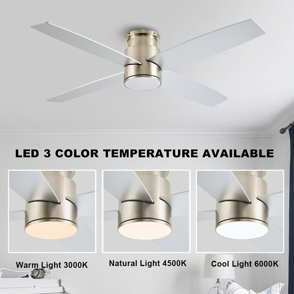 Ventilateur de plafond encastré WINGBO 44/52 pouces à courant continu avec éclairage et télécommande, 4 pales réversibles