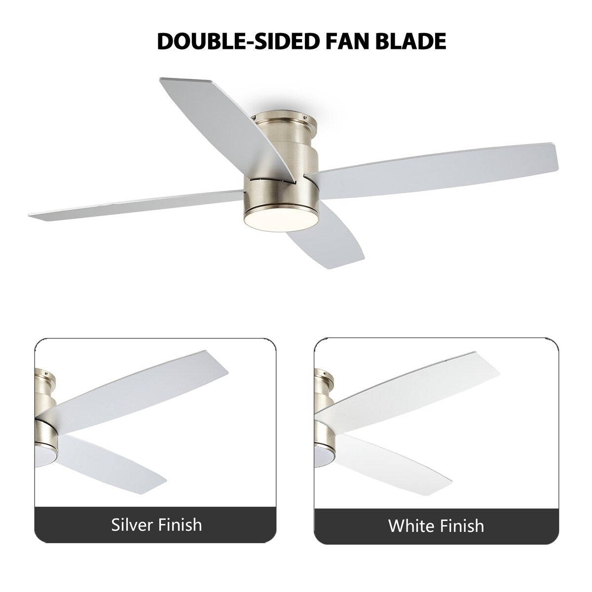 Ventilateur de plafond encastré WINGBO 44/52 pouces à courant continu avec éclairage et télécommande, 4 pales réversibles