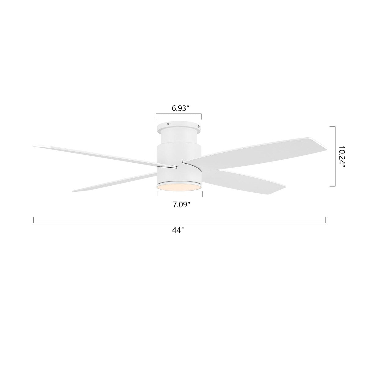 Ventilateur de plafond encastré WINGBO 44/52 pouces à courant continu avec éclairage et télécommande, 4 pales réversibles