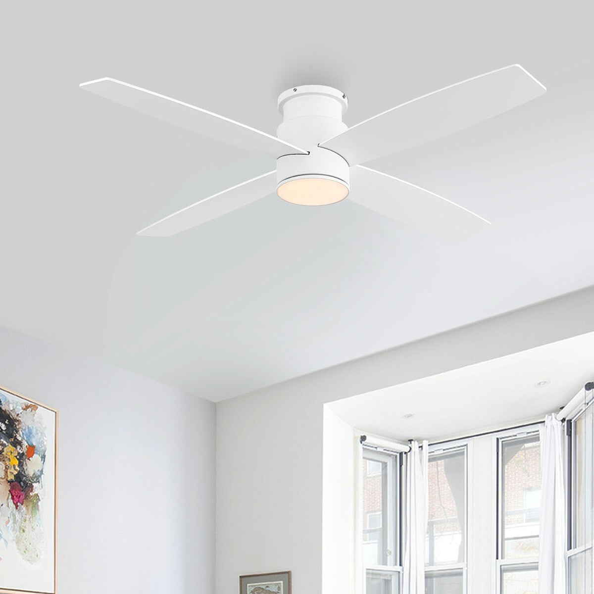 Ventilateur de plafond encastré WINGBO 44/52 pouces à courant continu avec éclairage et télécommande, 4 pales réversibles