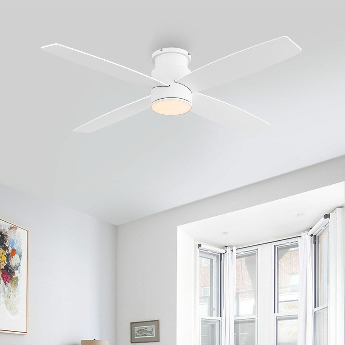 Ventilateur de plafond encastré WINGBO 44/52 pouces à courant continu avec éclairage et télécommande, 4 pales réversibles