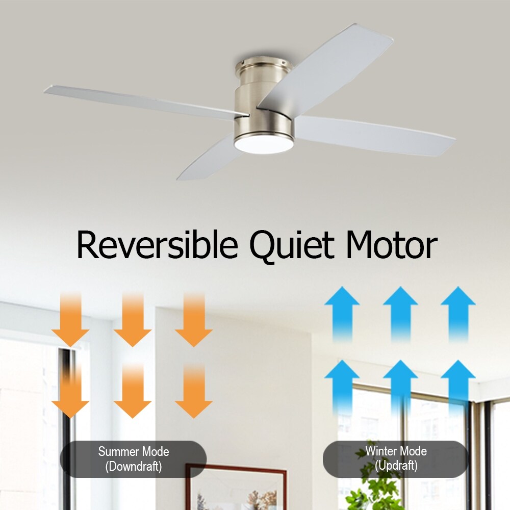 Ventilateur de plafond encastré WINGBO 44/52 pouces à courant continu avec éclairage et télécommande, 4 pales réversibles