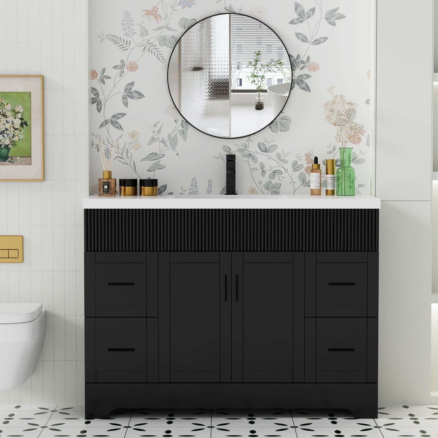 Ensemble de meuble-lavabo ondulé pour salle de bain, 30/36/48 pouces, avec lavabo et robinet.