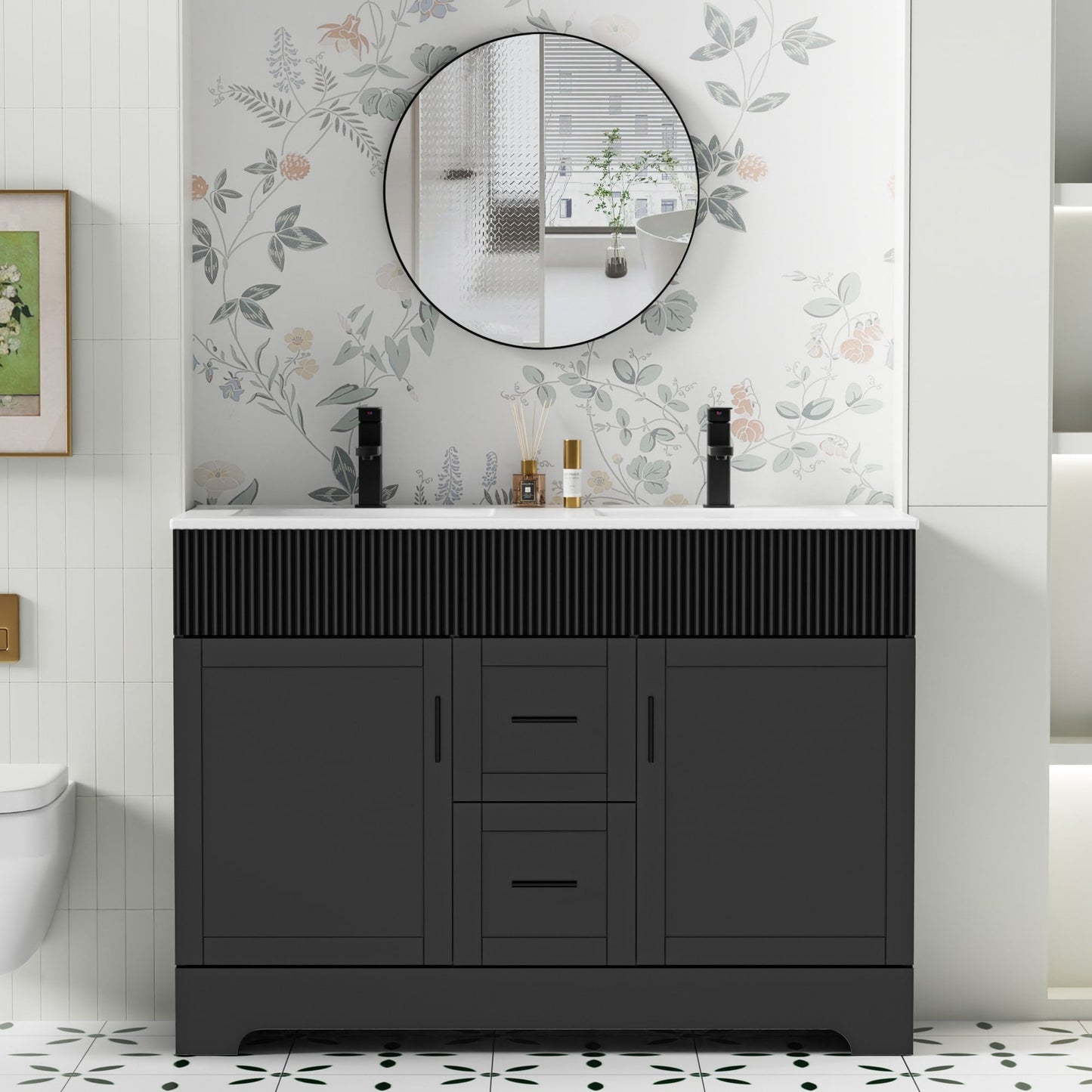 Ensemble de meuble-lavabo ondulé pour salle de bain, 30/36/48 pouces, avec lavabo et robinet.