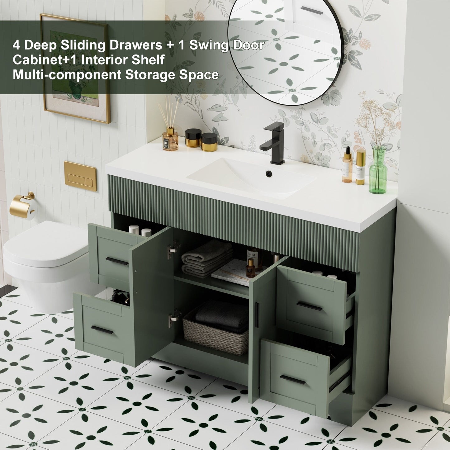 Ensemble de meuble-lavabo ondulé pour salle de bain, 30/36/48 pouces, avec lavabo et robinet.
