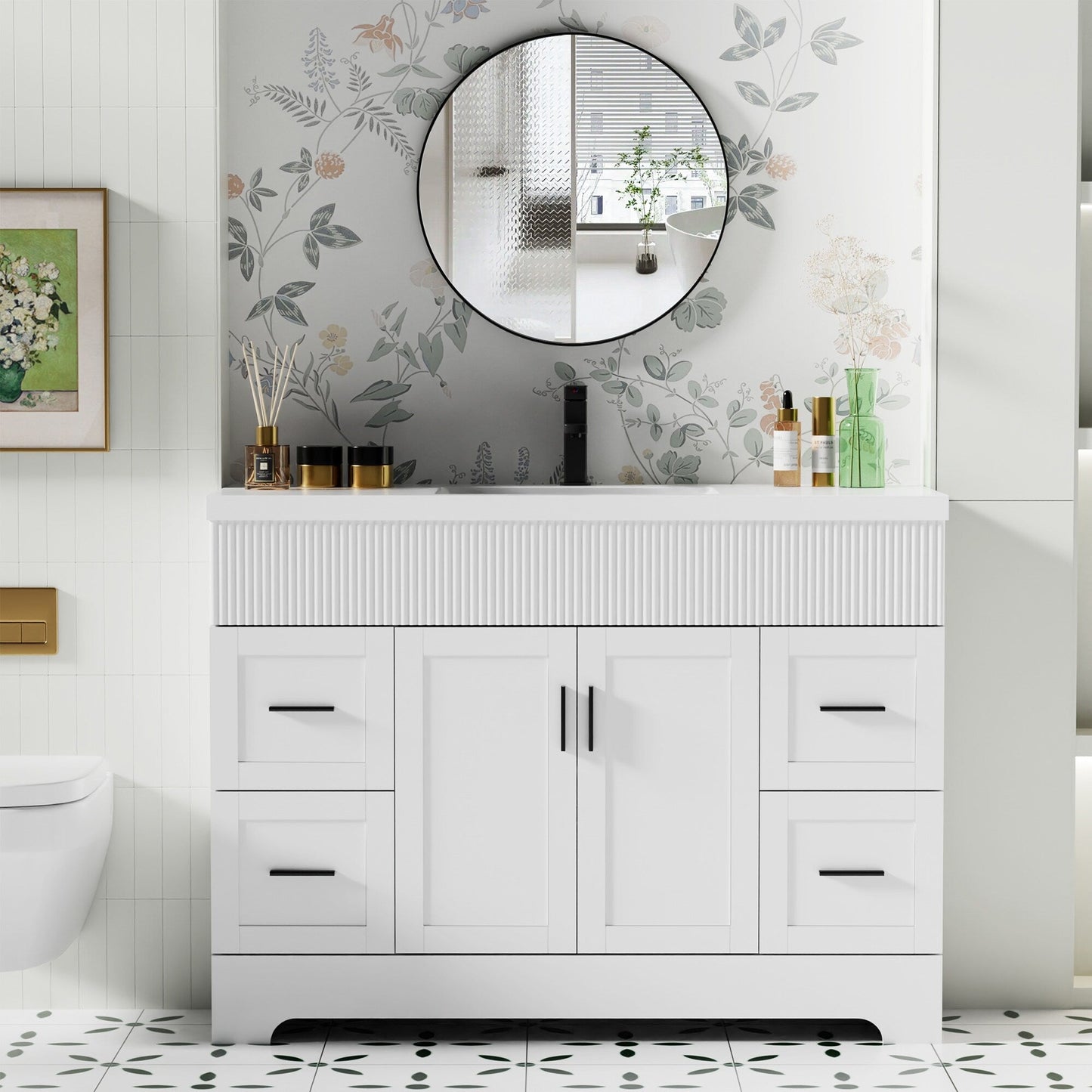 Ensemble de meuble-lavabo ondulé pour salle de bain, 30/36/48 pouces, avec lavabo et robinet.