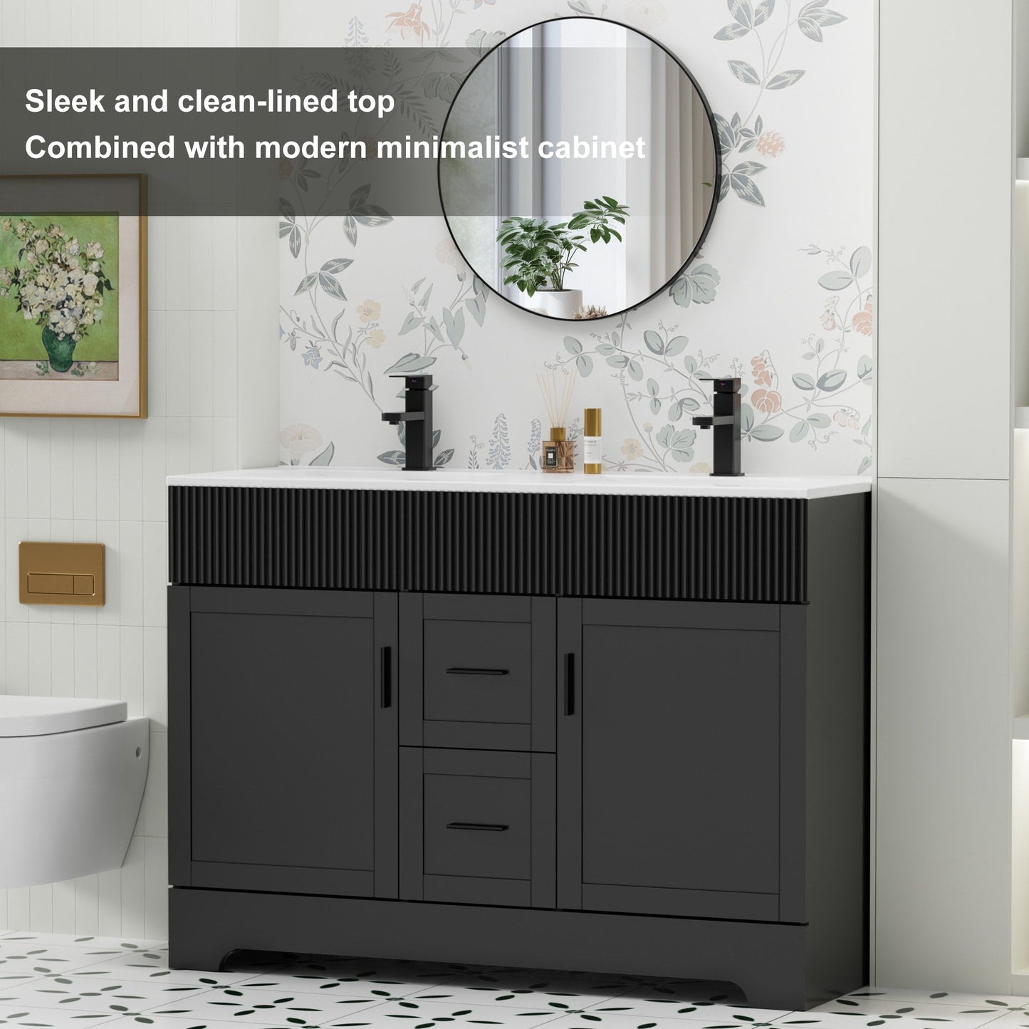 Ensemble de meuble-lavabo ondulé pour salle de bain, 30/36/48 pouces, avec lavabo et robinet.