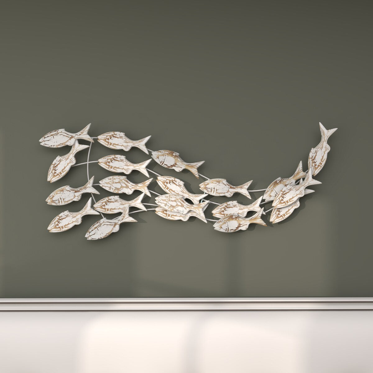 Poisson en bois fait à la main, décoration murale pour la maison, effet vieilli brun - Blanc - Roche River Decor