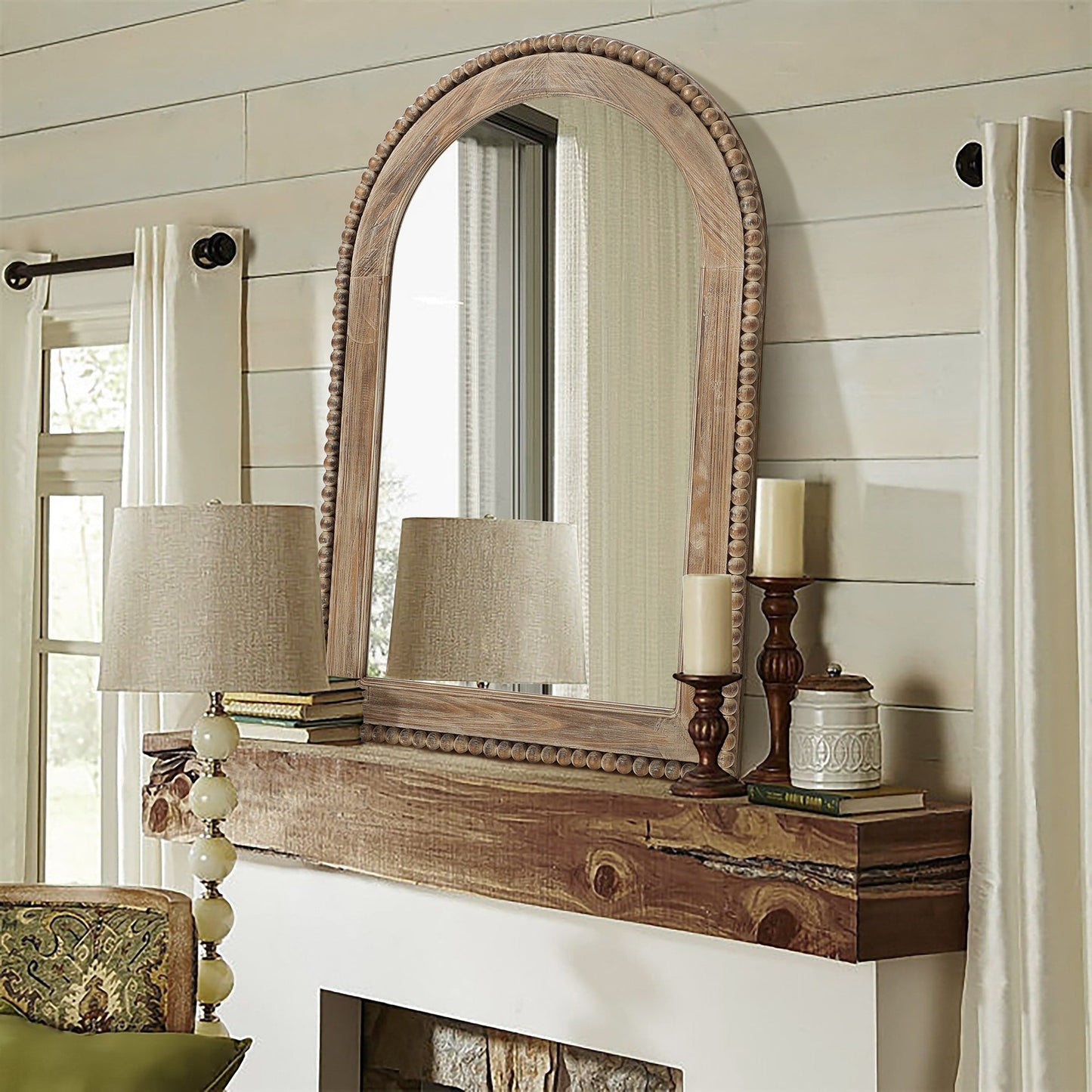 Miroir mural à cadre en bois en forme d'arche, miroir mural de salle de bain - 99,6 cm (H) x 65,7 cm (L) x 3,8 cm (P)