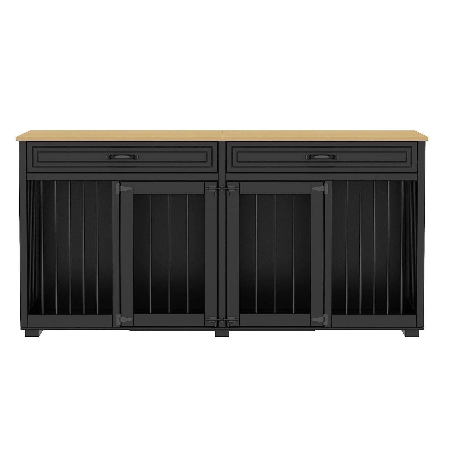 Meuble-kennel en bois pour chien double avec 2 tiroirs et séparateur