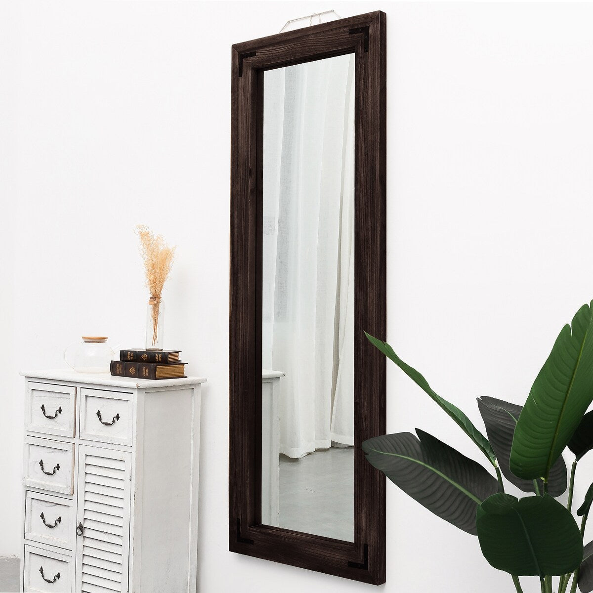 Grand miroir mural en bois à cadre rustique style farmhouse - 65x24