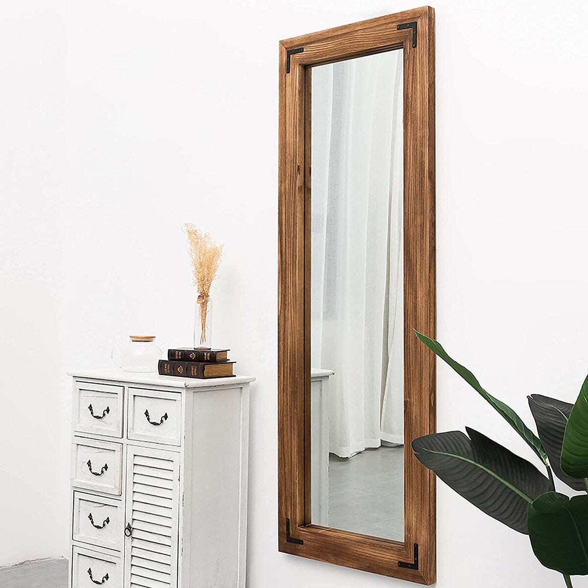 Grand miroir mural en bois à cadre rustique style farmhouse - 65x24